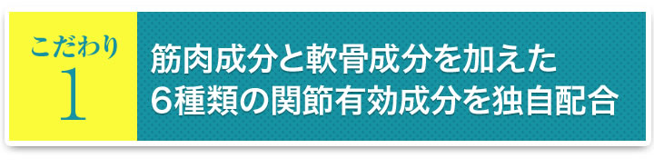 筋肉成分と軟骨成分を加えた6種類の関節有効成分を独自配合