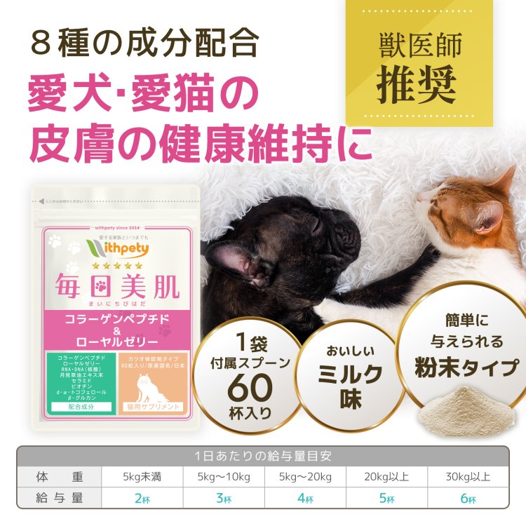 毎日美肌（粉末タイプ）【公式ウィズペティ】犬猫用皮膚・毛艶サプリ